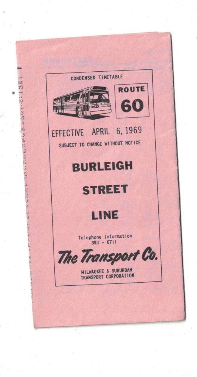 1969 Milwaukee WI Bus Schedule and Route Map Rte 60