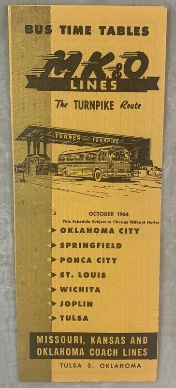 (Lot of 10) Original 1960s Bus Coach Timetables Oklahoma MKO Lines OT MC SWC