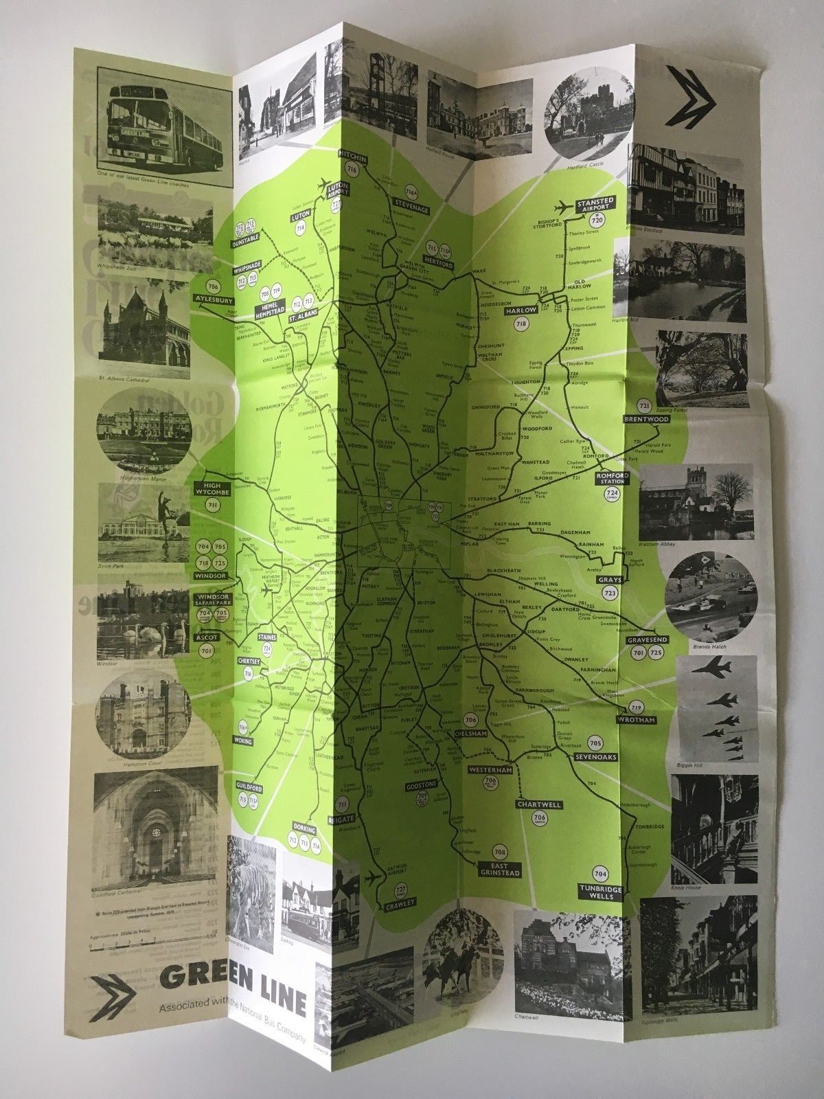 Vintage 1974 Green Line Bus fold-out map London United Kingdom England