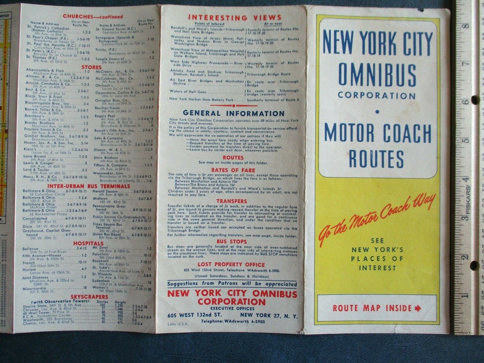 Rare 1955 New York City NYC Bus Motor Coach Omnibus Map Guide 8.5×22.5″
