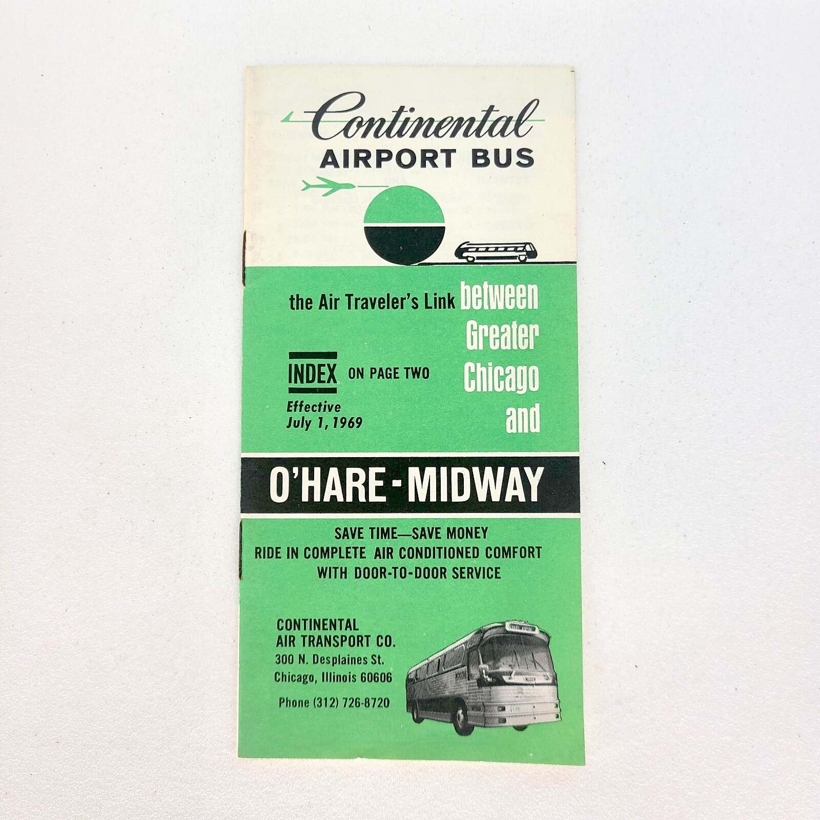 1969 Continental Airport Bus Brochure Timetable Chicago OHare Midway Schedule