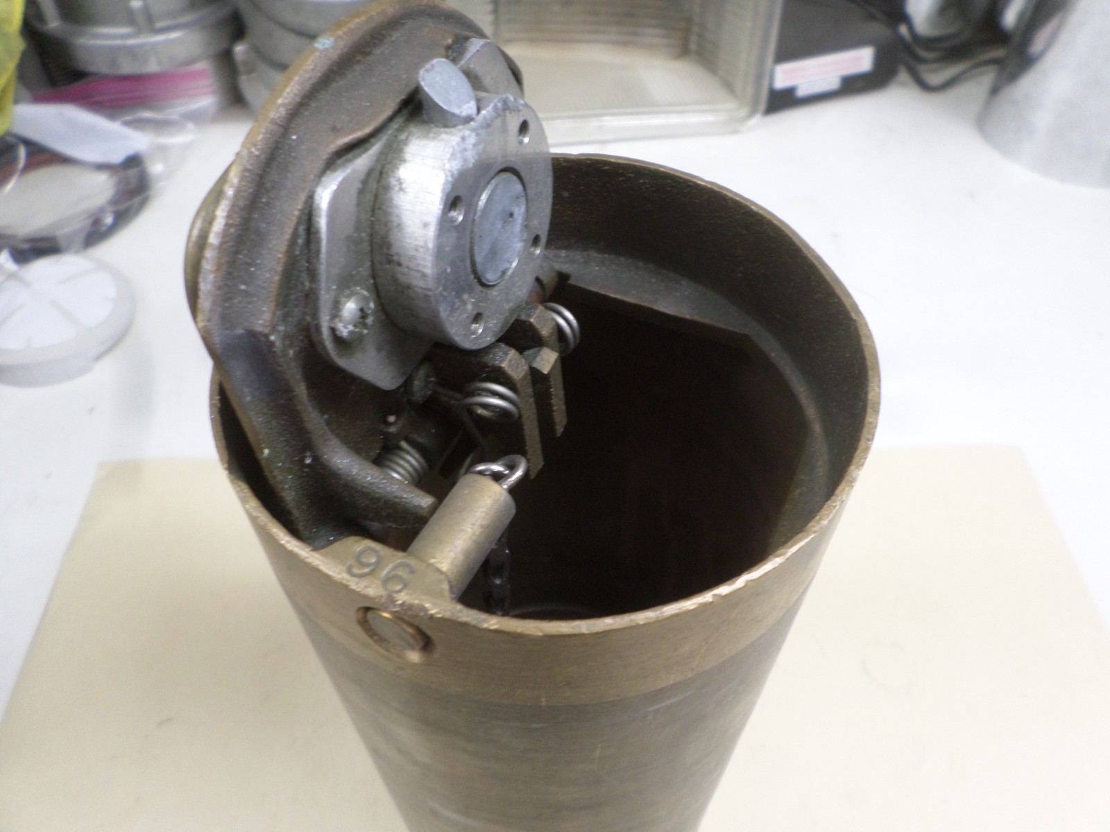 Vintage Diamond Mfg Brass Fare Box Money Vault Cylindrical 9″ X 4-3/4″ #96 DART
