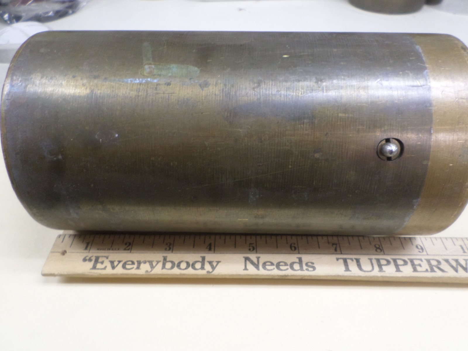 Vintage Diamond Mfg Brass Fare Box Money Vault Cylindrical 9″ X 4-3/4″ #05 DART