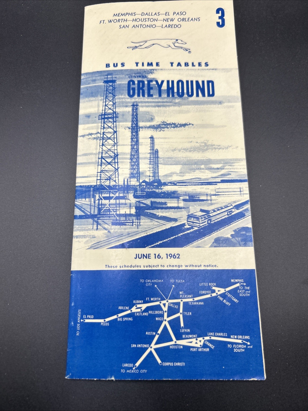 Greyhound Bus Lines Vintage Time Table / June 1962