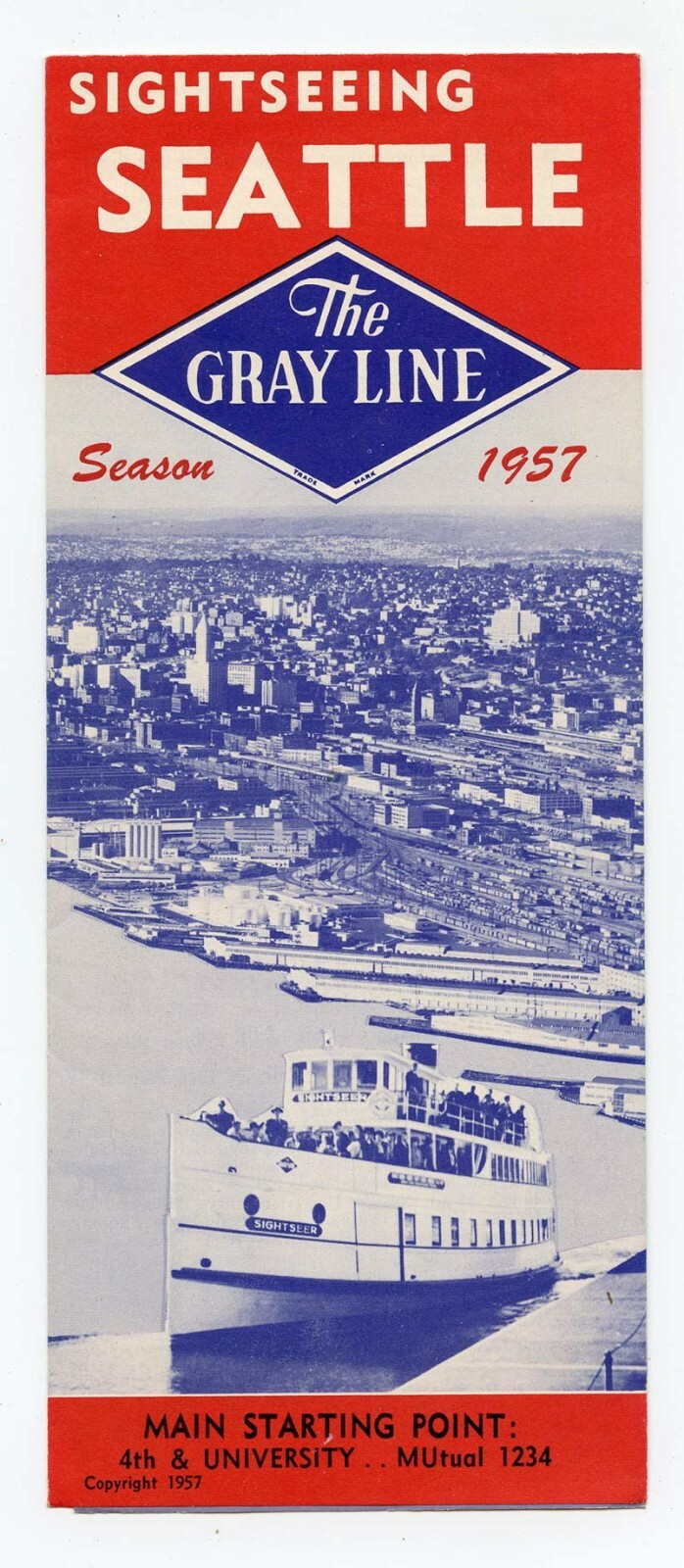 Gray Line Bus Boat Tours Brochure Seattle WA Puget Sound Map 1957