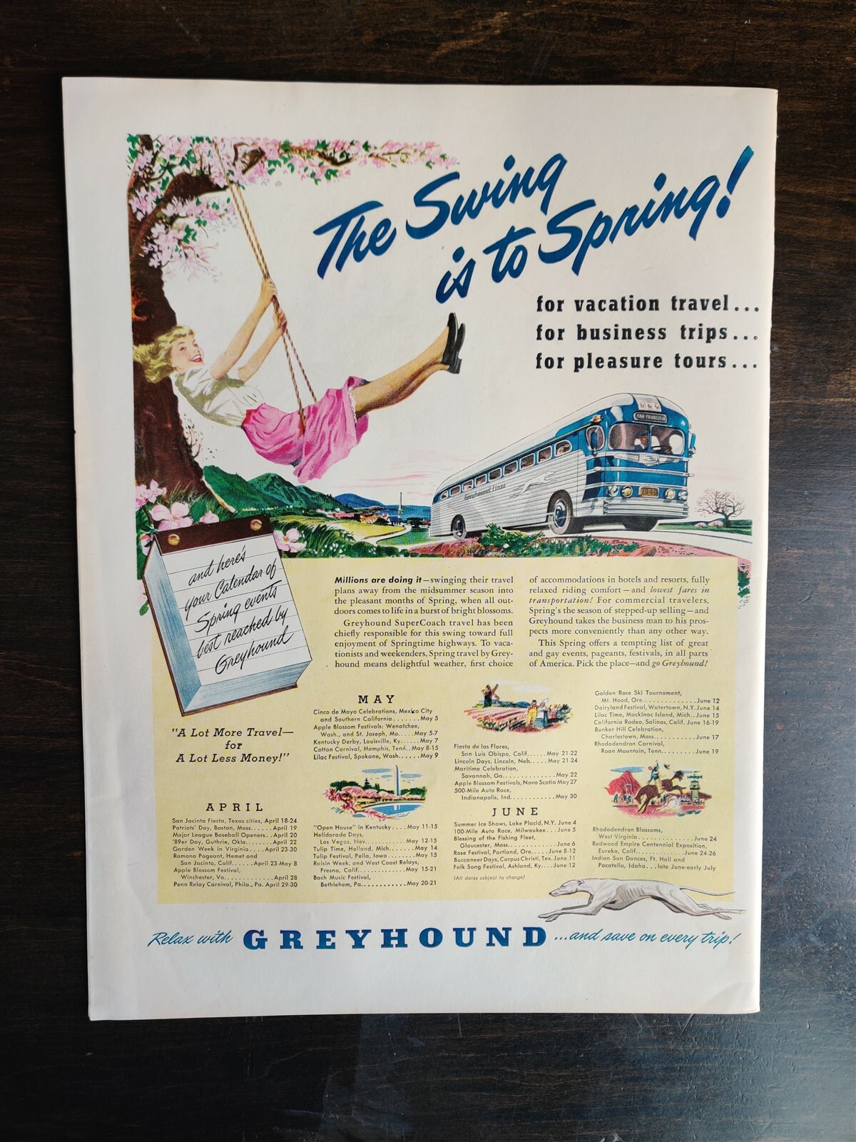 Vintage 1949 Greyhound Bus Spring Full Page Original Color Ad