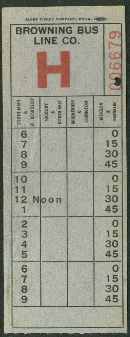 Browning Bus Line Company transfer Elkhart IN 1958