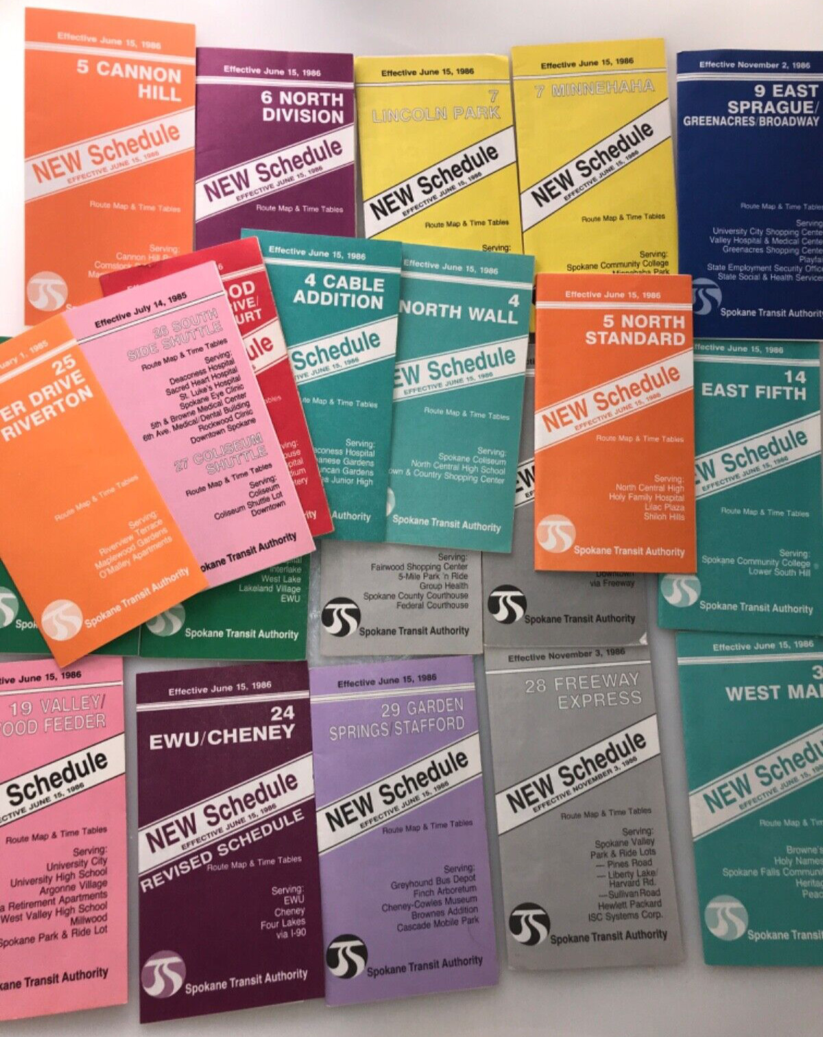 1985 Spokane Transit Authority Pocket Bus Schedule Lot of 20 Minnehaha VTG Rare
