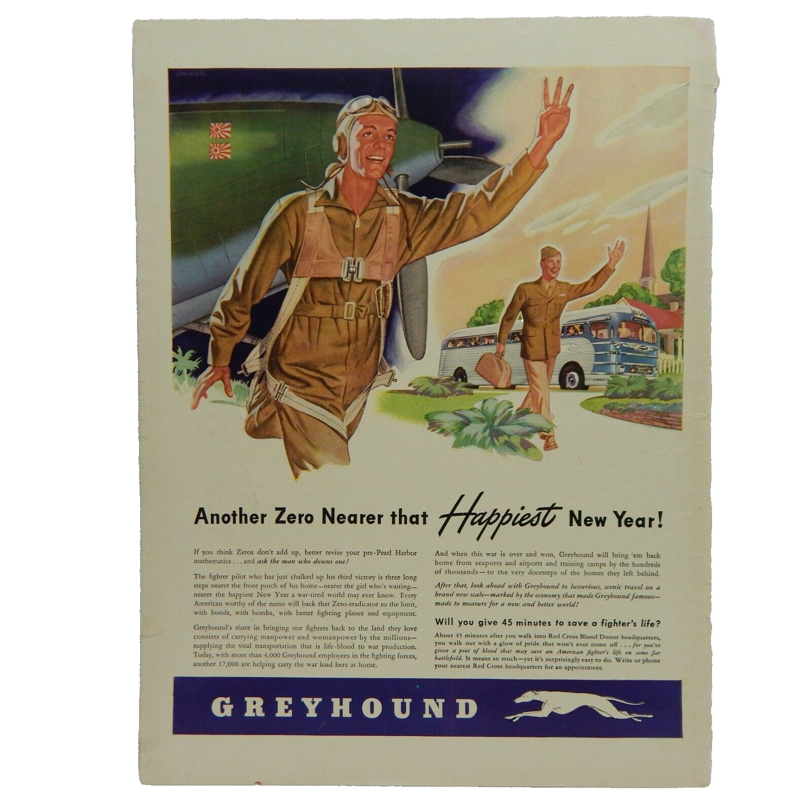 1943 GREYHOUND BUS WORLD WAR II AIR FORCE ADVERTISEMENT