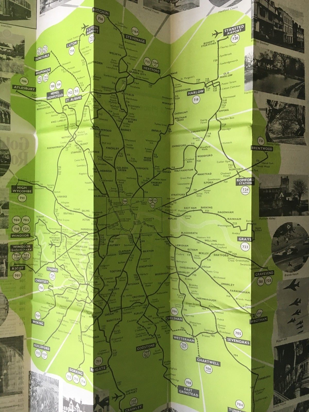 Vintage 1974 Green Line Bus fold-out map London United Kingdom England