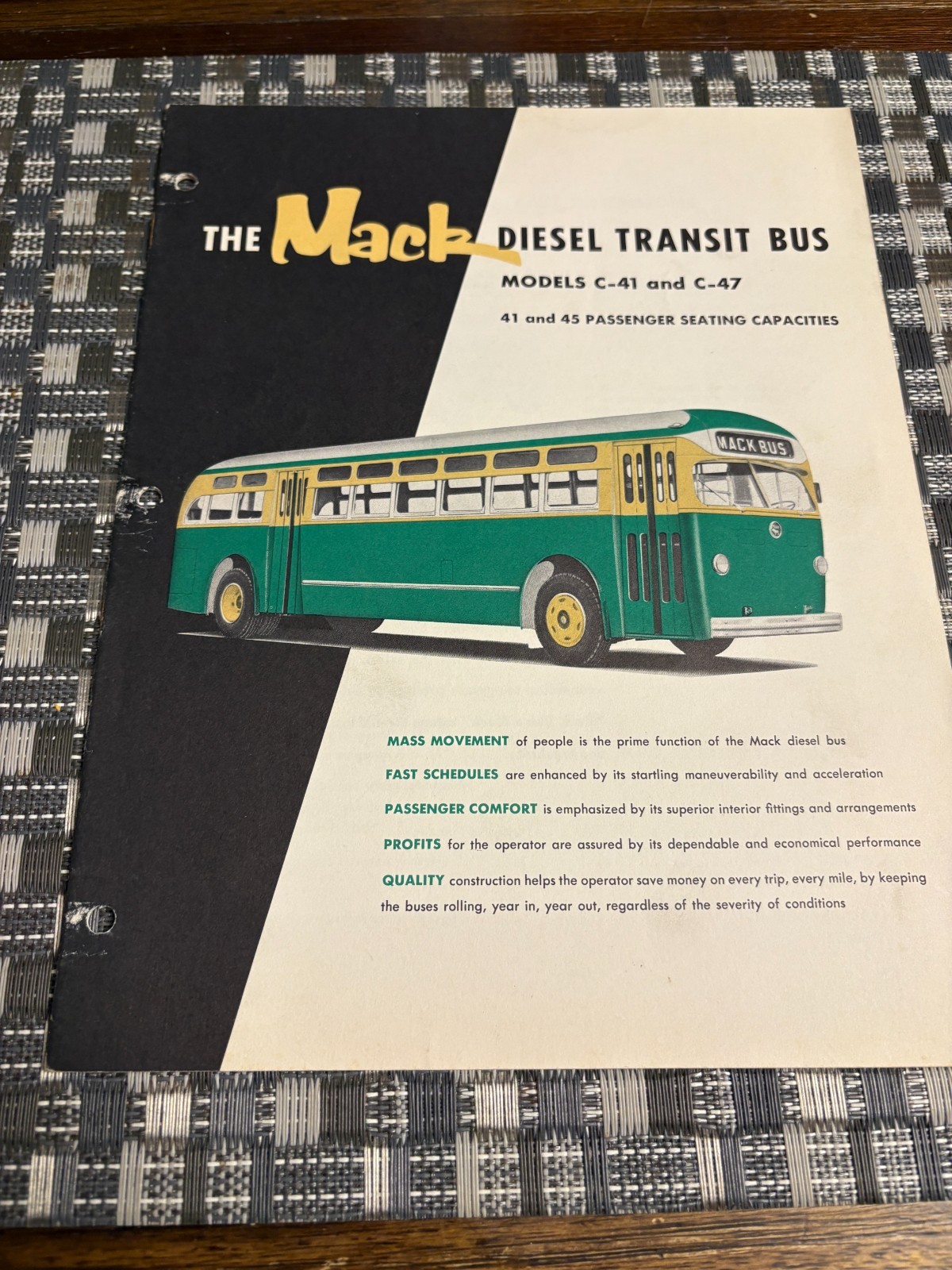 Mack Diesel Transit Bus Models C-41, C-47 Brochure RARE ORIGINAL 1958