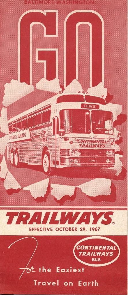 1967 Continental Trailways bus timetable – Baltimore Washington New York
