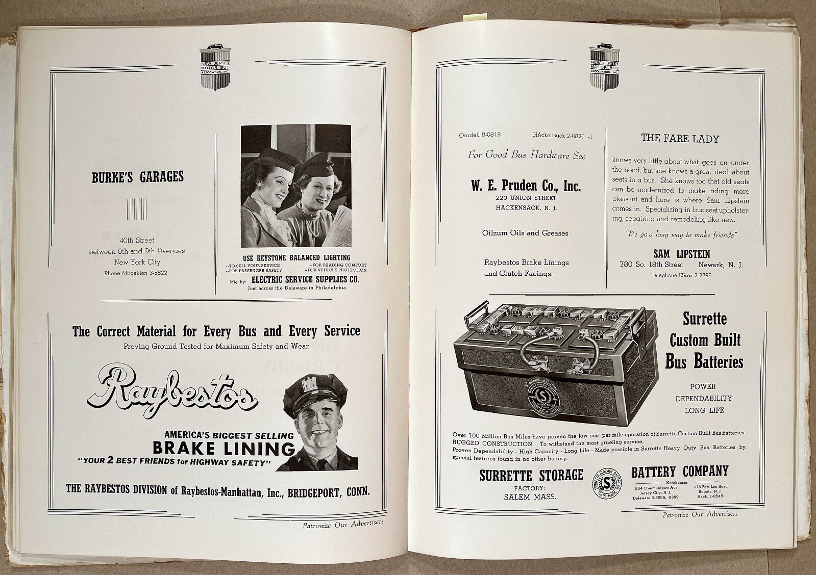 Rare 1940 NEW JERSEY MOTOR BUS ASSN. Convention Souvenir Program Book w/Ads