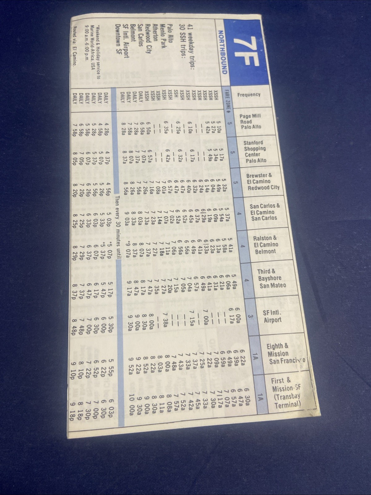 Vintage 1983 samTrans Pablo Alto/SFO/San Francisco (San Mateo Cty) Bus Schedule