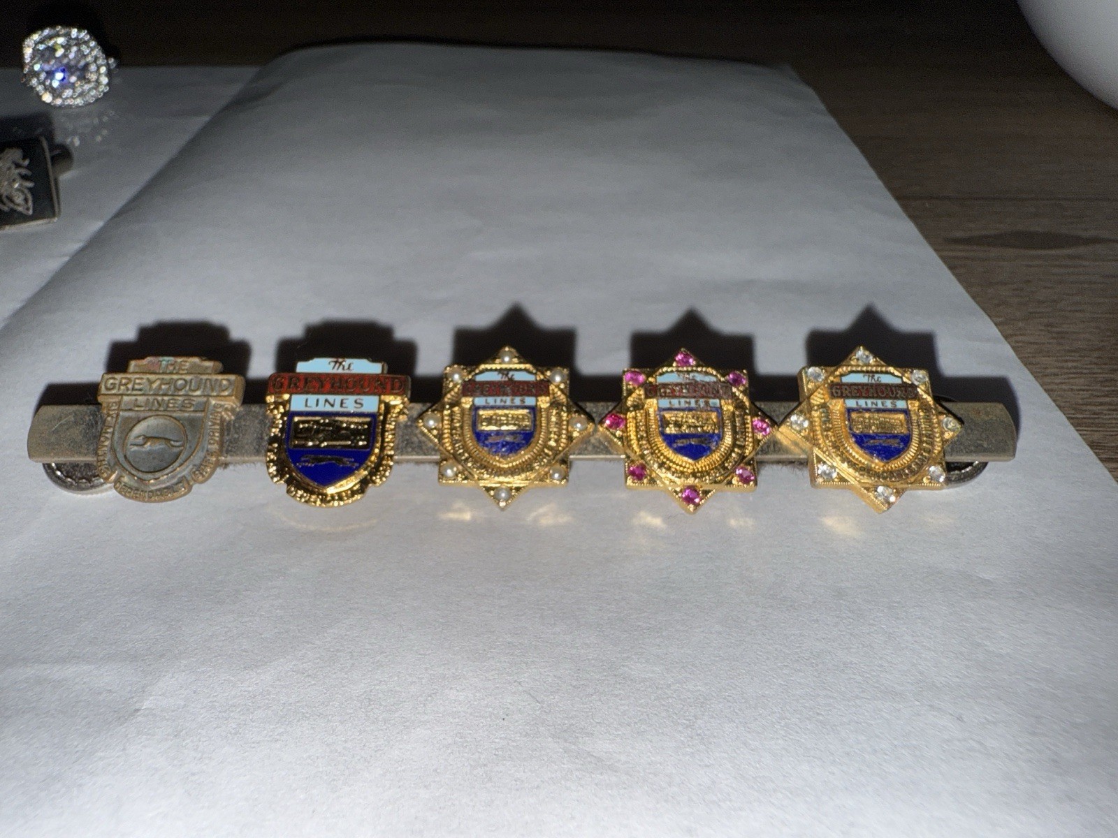 Vintage Greyhound Lines Employee Service Award Bracelet Enamel Pins Bus Company