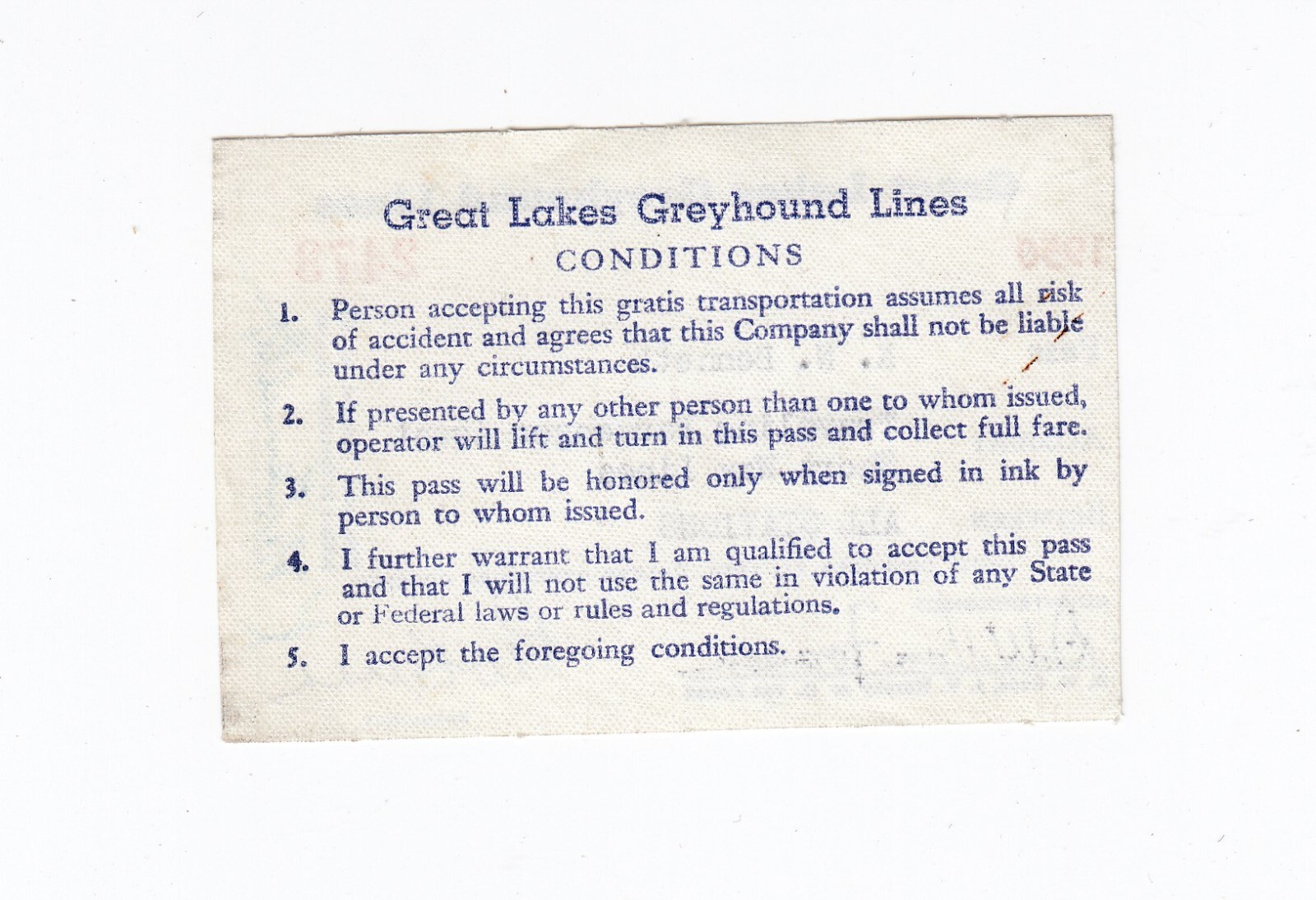 1950 Great Lakes Greyhound Lines Pass Passenger Agent