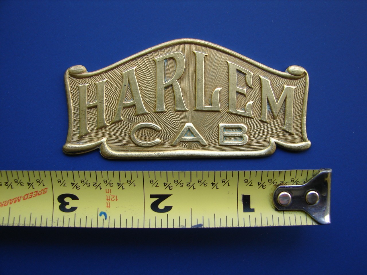 Vintage 1940’s-50’s Harlem Cab Taxi Company Metal Logo Badge Emblem 3″ x 1-1/2″