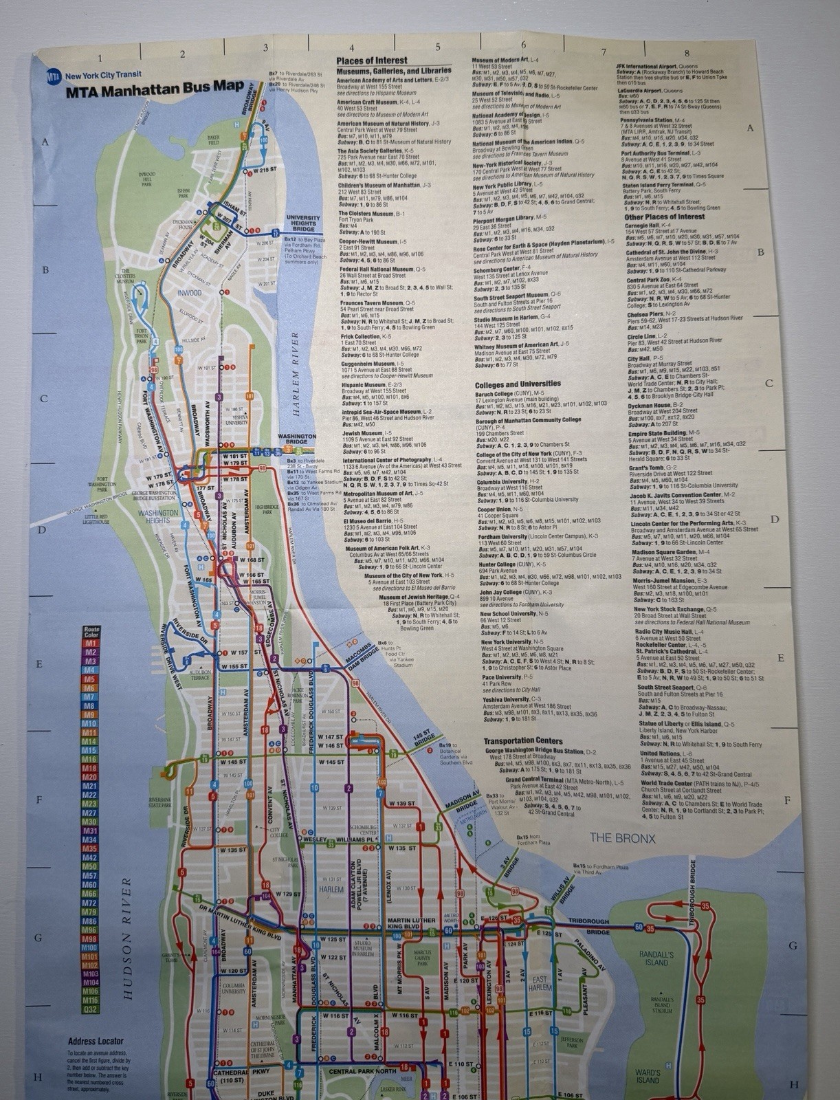 Vintage 2001 Manhattan, New York – MTA Bus Map –