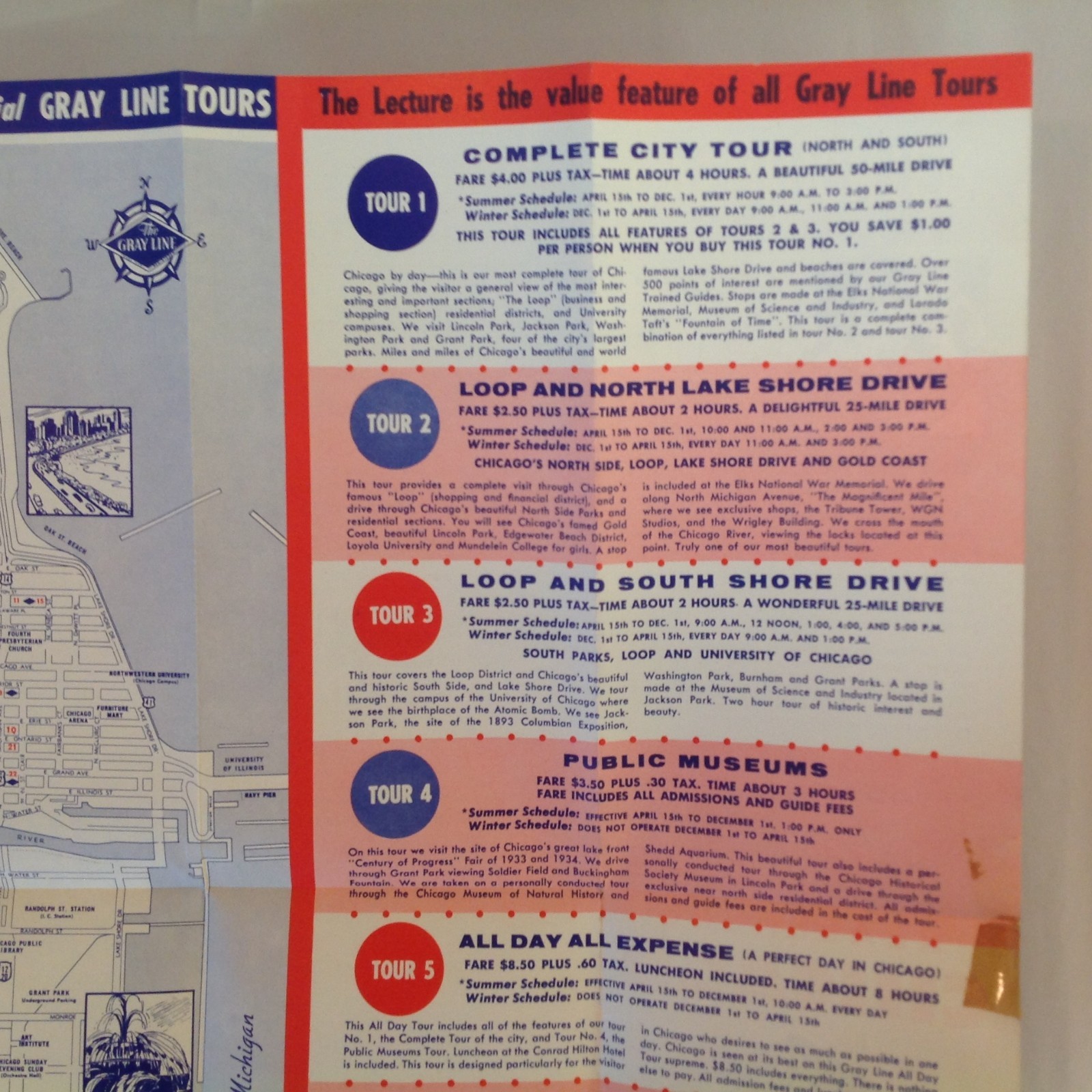 Vtg 1955 The Gray Line Really See Chicago Sightseeing Tours Brochure Schedule