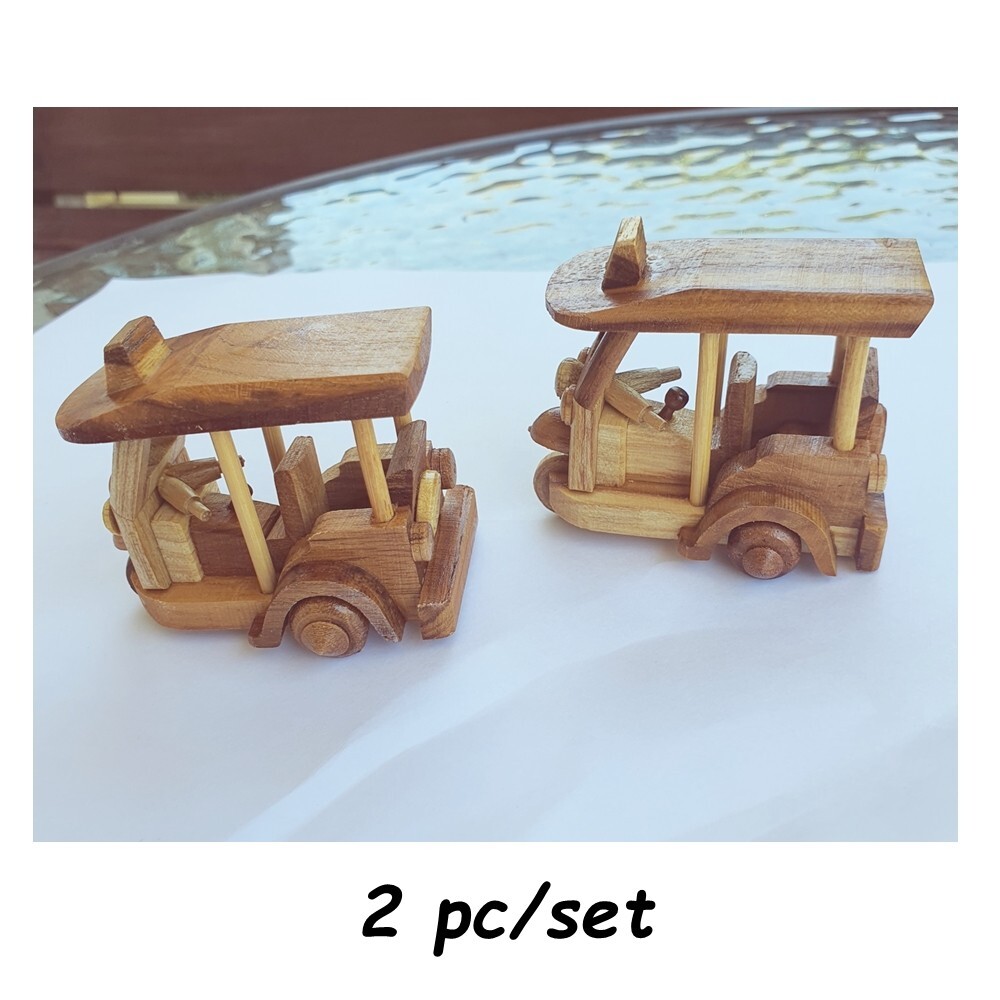 2 x Wooden Tuk Tuk Mini Taxi Thailand Vehicle Handmade Souvenir Model Collectibl