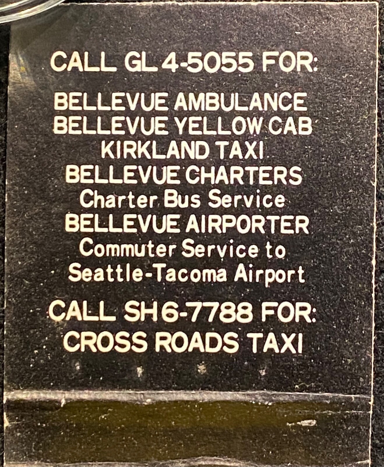 1950-1960s circa. **YELLOW CAB** BELLEVUE, WASHINGTON MATCHBOOK+MATCHES! RARE!