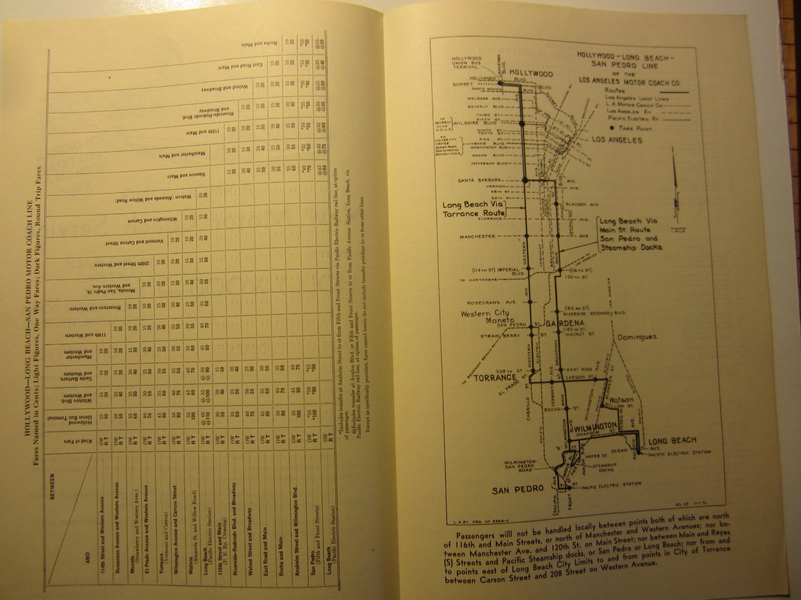 Old Vintage 1930’s – LOS ANGELES MOTOR COACH Service – HOLLYWOOD – Brochure BUS