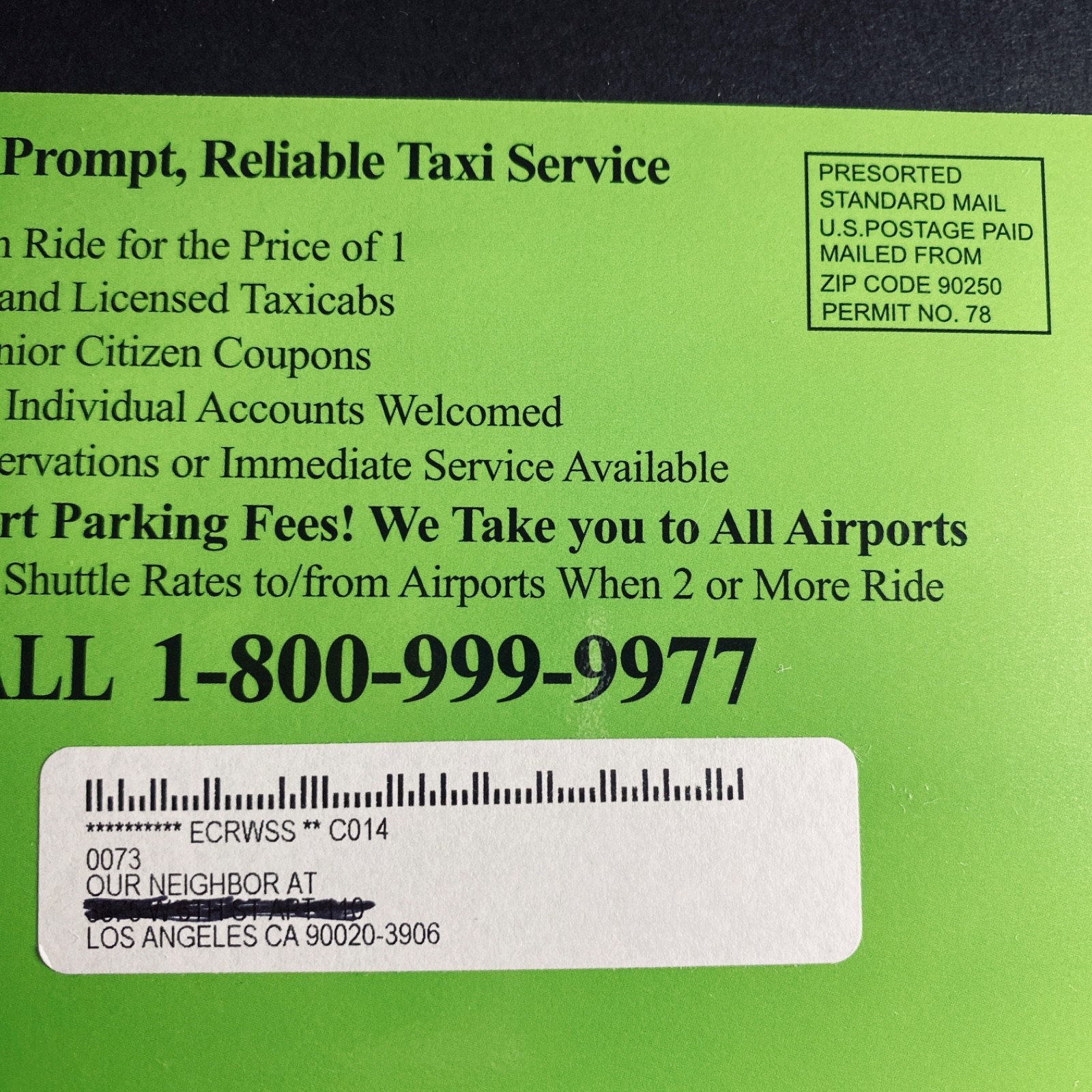 Print Ad Mailer 2025 Taxi Service Promo Car Magnet Los Angeles Travel Collectors