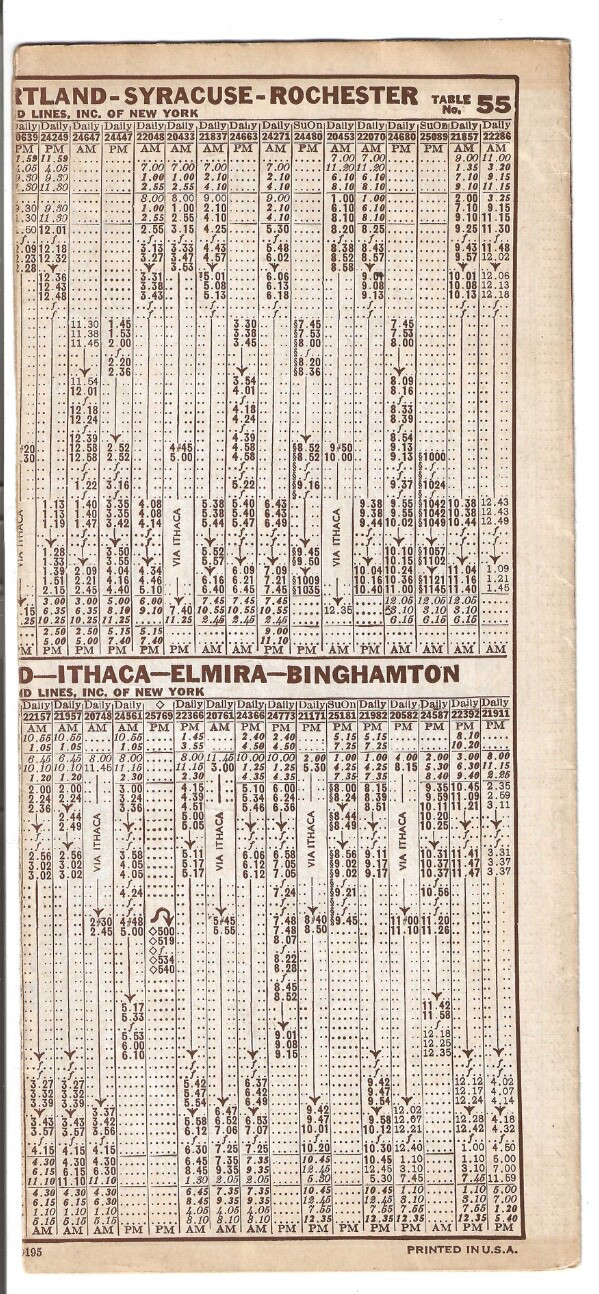 Vintage Sept 25, 1949 Central Greyhound Bus Time Table 1005