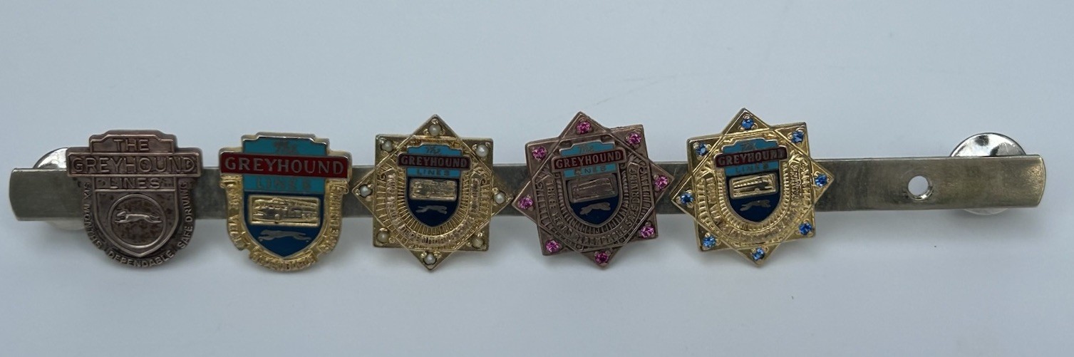 Vintage Greyhound Bus Co Lines Employee Service Award Gem & Enamel Pins