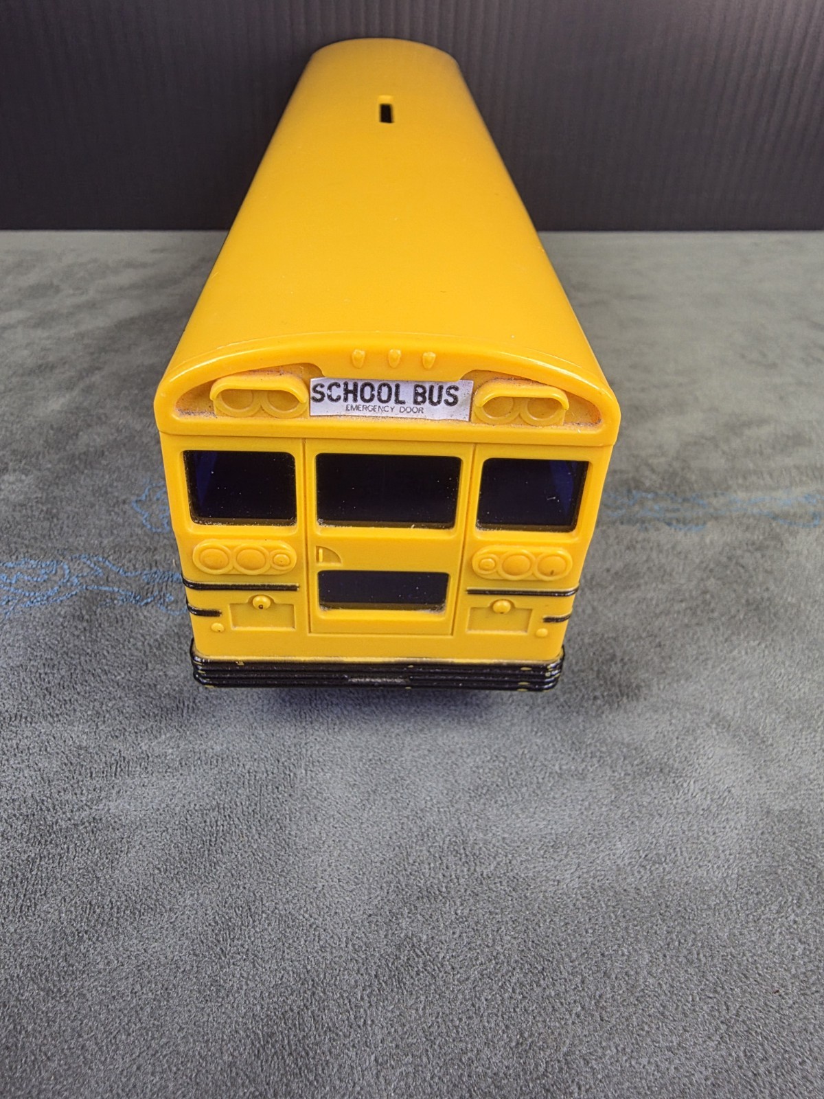 Vtg Yellow Blue Bird School Bus Jimson No. 330 Coin Bank Plastic 10” w/ Plug A-1