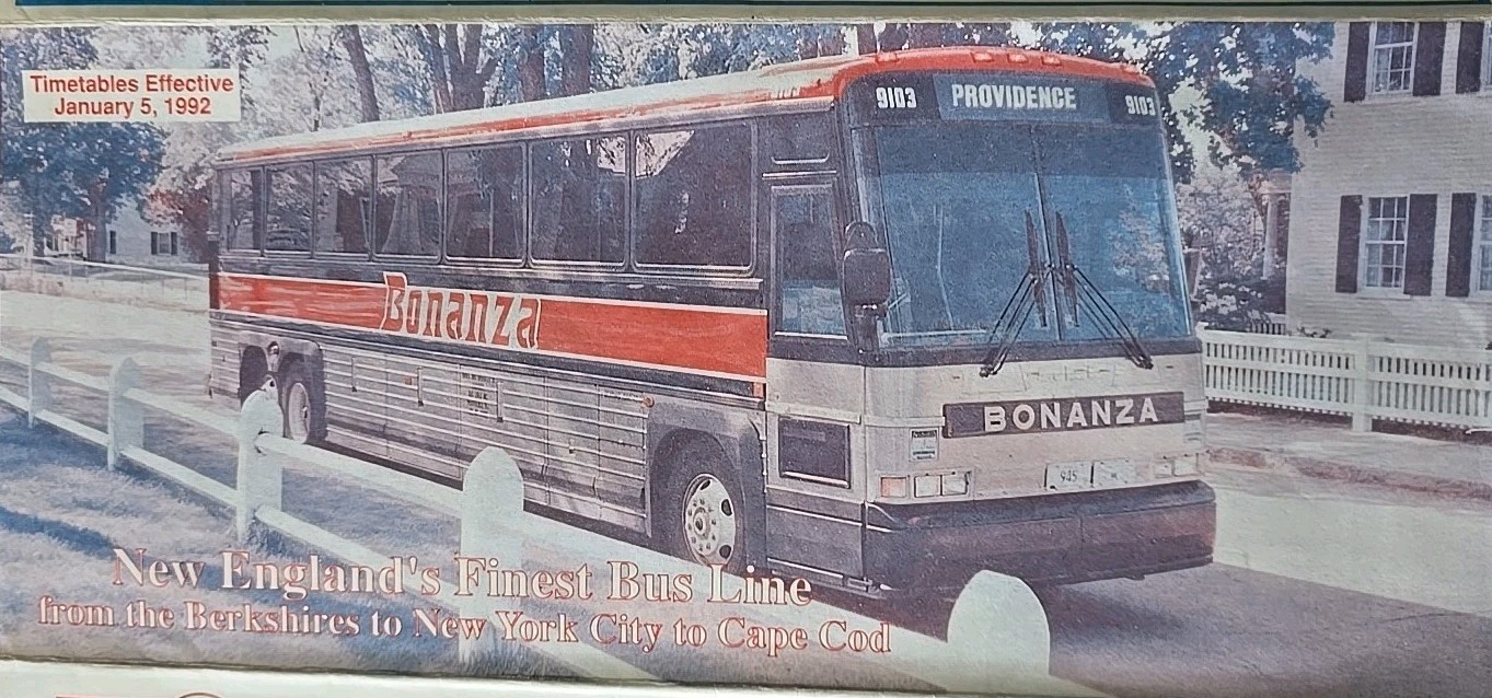 Bonanza Bus Lines January 5th 1992 Bus Schedule Vintage New England’s Finest Bus