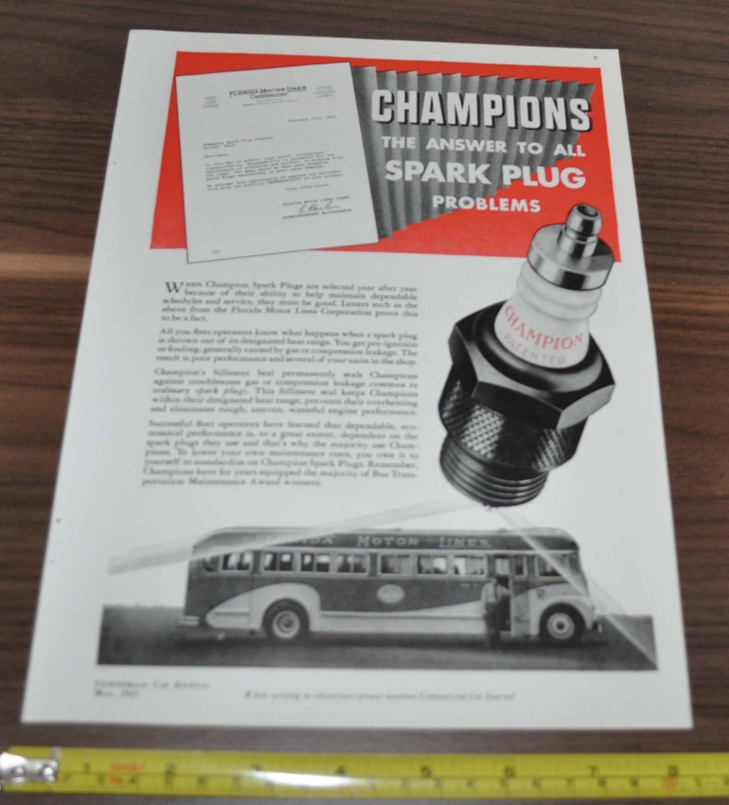 1941 ACF Coaches Bus Ad Champions Spark Plug Florida Motor Lines Nash 600