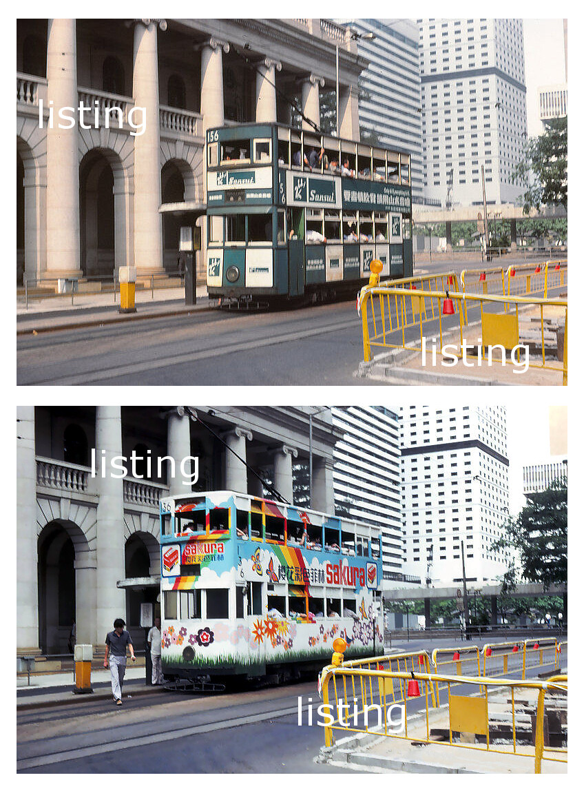 2slides Hong Kong Trolley BUSES 136 156 Street 35mm Double tram Decker Bus China