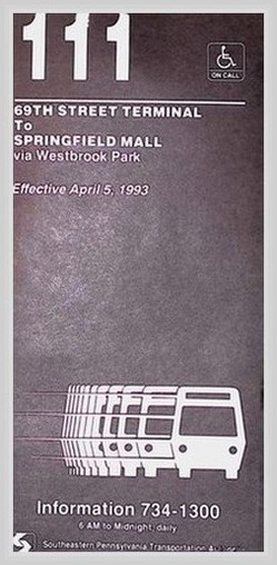 SEPTA Route 111 Schedule Delaware Co PA Transit Map 1993; 69th St Terminal