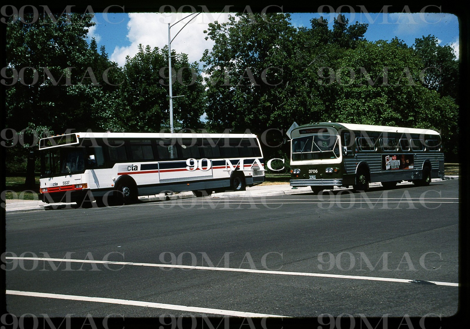 CTA. FLXIBLE BUSES #5537 & 3706. Chicago (IL). Original Slide 1991.