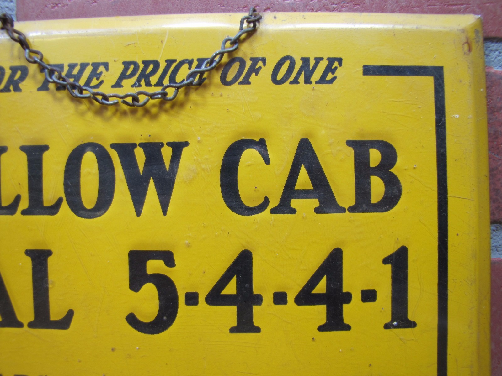 YELLOW CAB Old Ad Sign ALL CABS RADIO DISPATCHED 24 HOUR DAY or NIGHT SERVICE