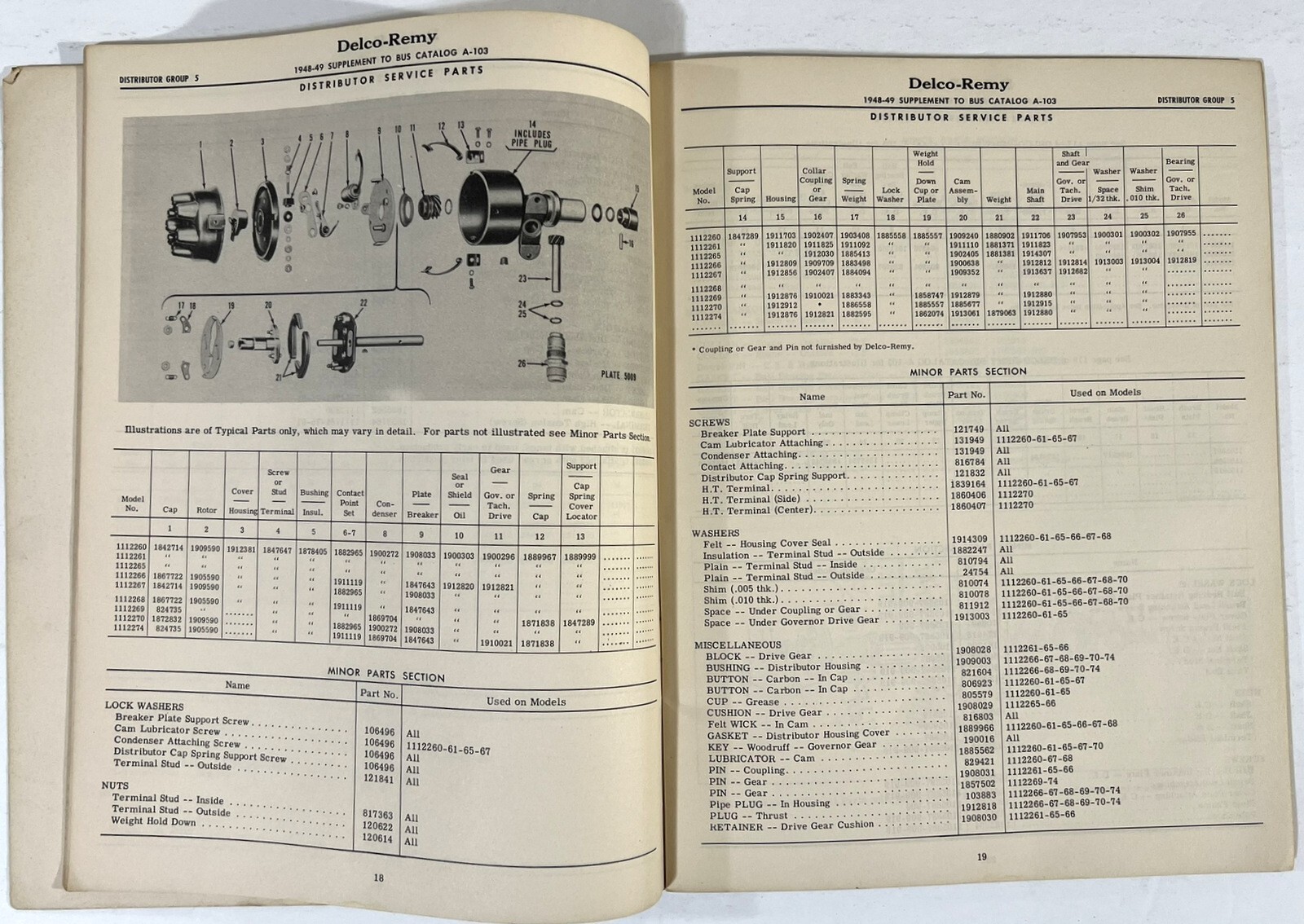 DELCO-REMY 1950 BUS CATALOG A-103A 1948-1949 * ELECTRICAL SERVICE PARTS