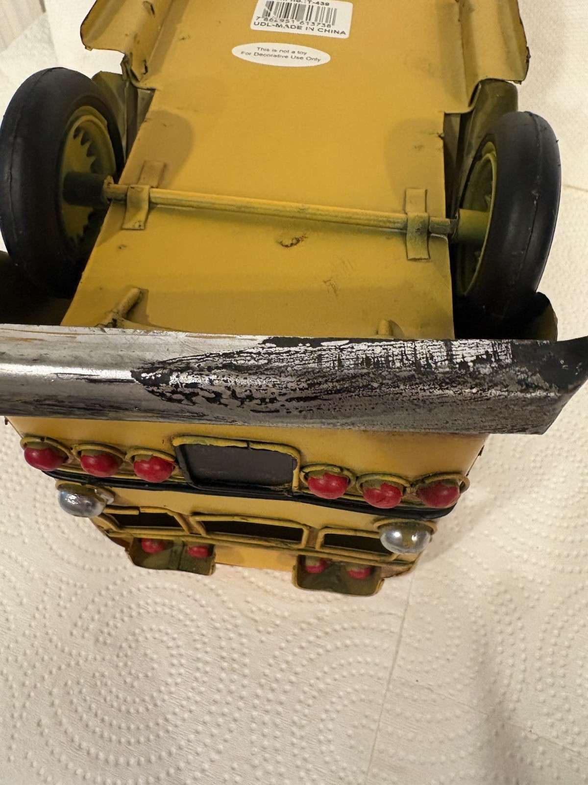 Vntg Yellow Metal School Bus Model Rustic Decor Worn Finish Rusty & Dirty 10 x 6