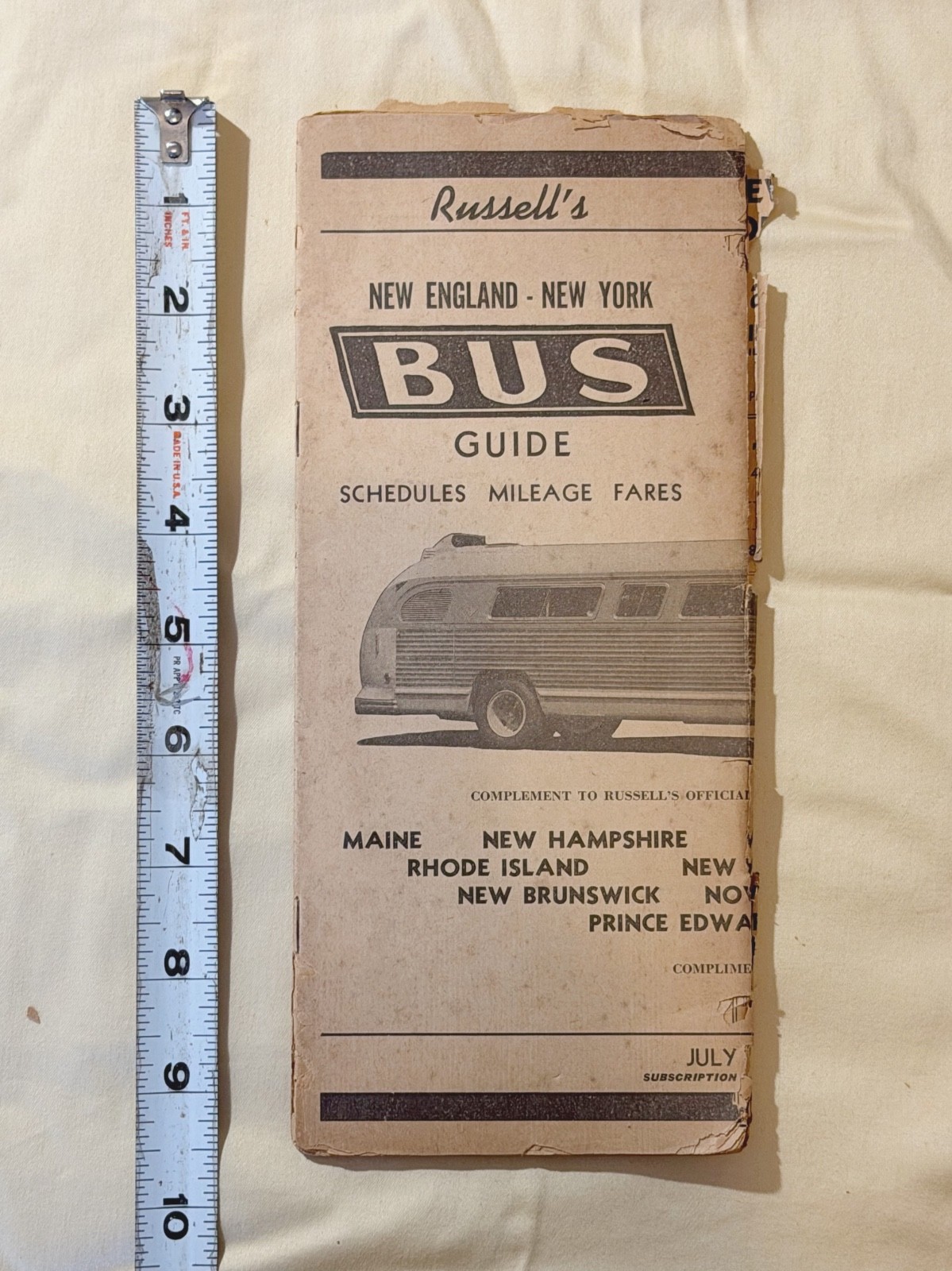 Vintage July 1950s Russell’s New England New York Bus Guide Maine NH RI Schedule