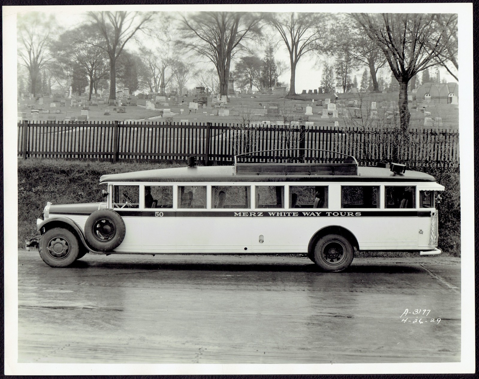 (4) 1929 8x10s Mack BK Bus MERZ WHITE WAY TOURS Phila. @ Allentown PA Plant