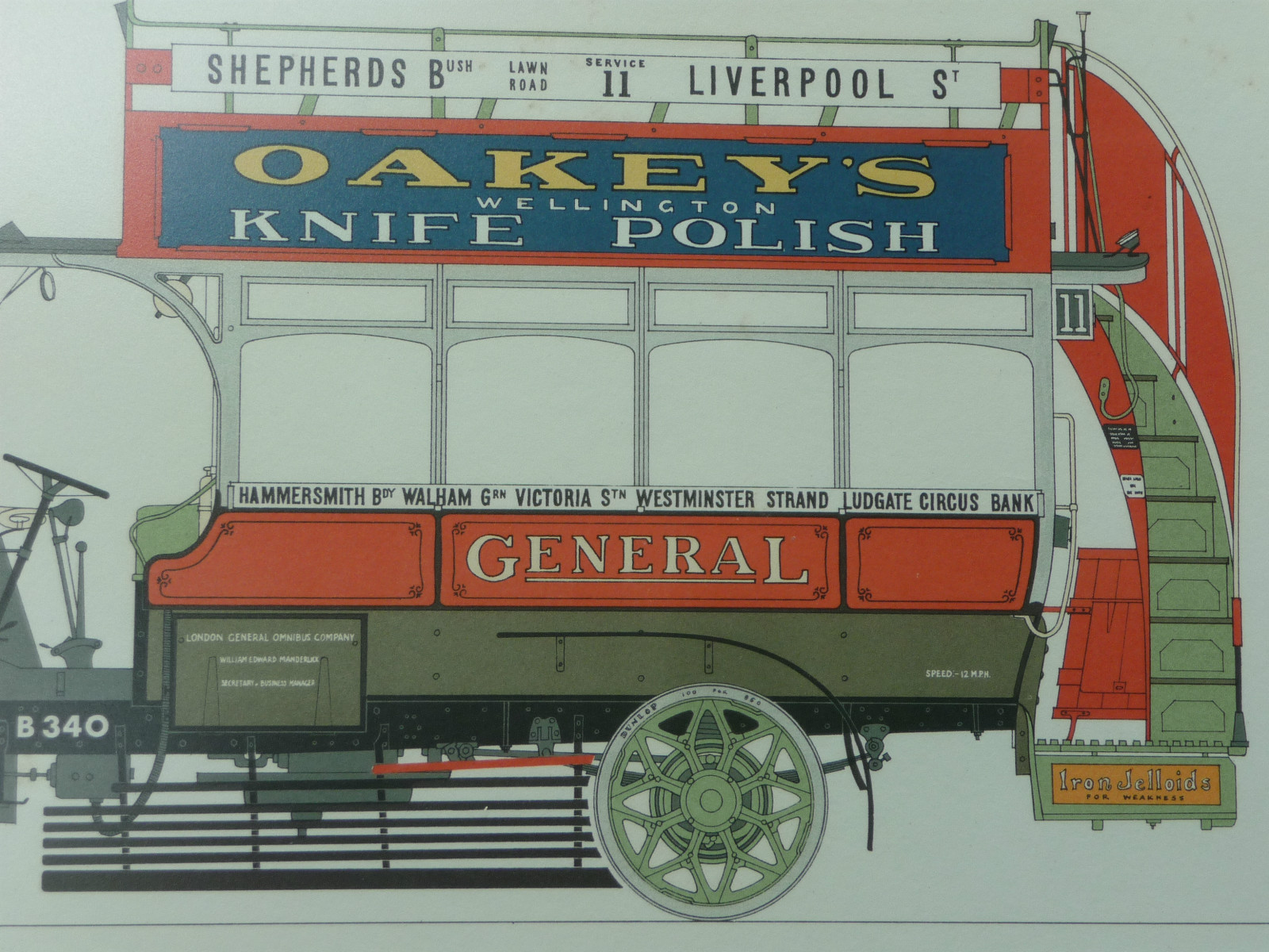 Vintage Framed Print 1910 LONDON GENERAL OMNIBUS COMPANY’S ‘B’ TYPE MOTOR BUS