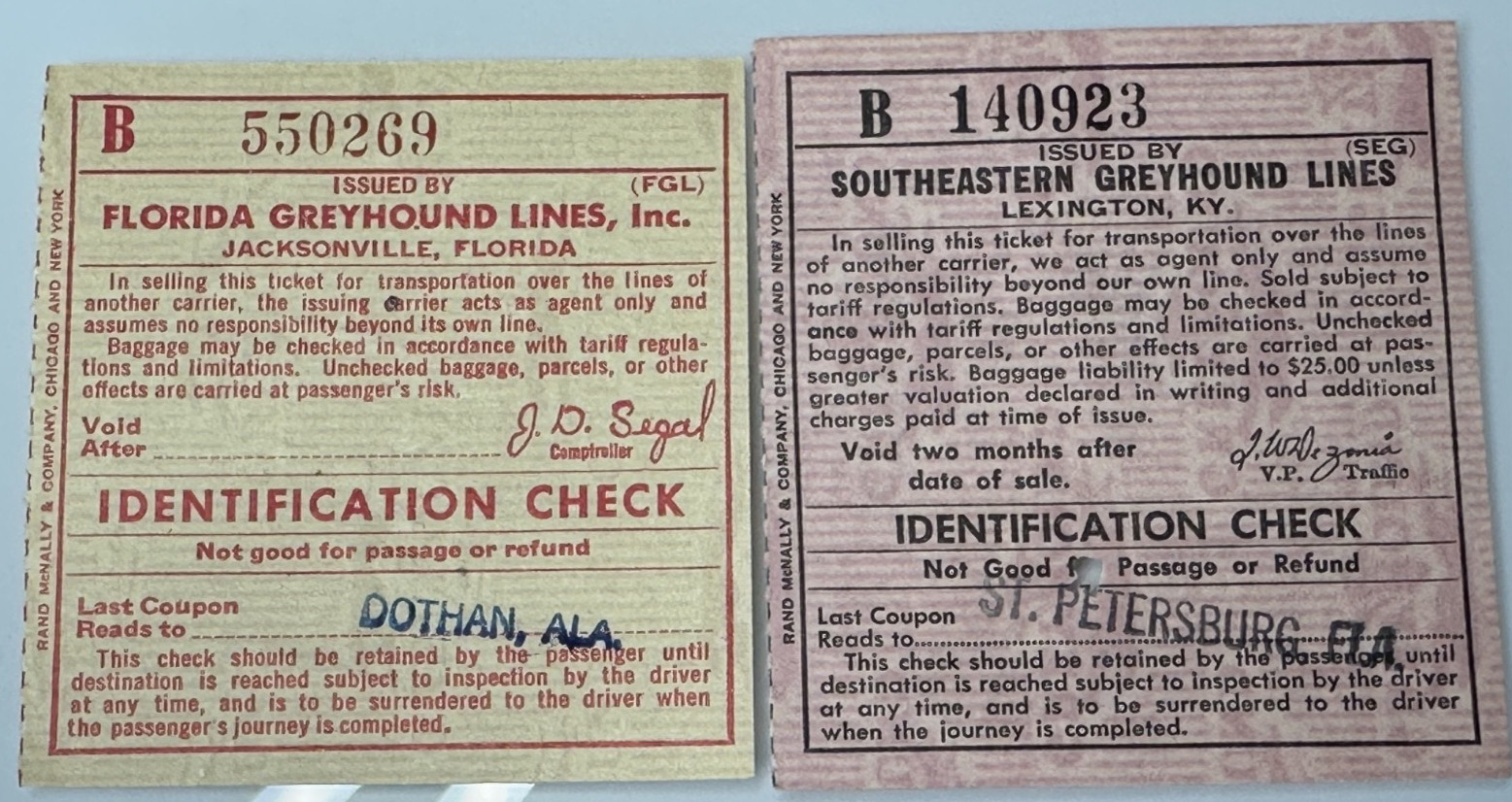 2 1949 GREYHOUND LINES BUS IDENTIFICATION CHECKS FP360