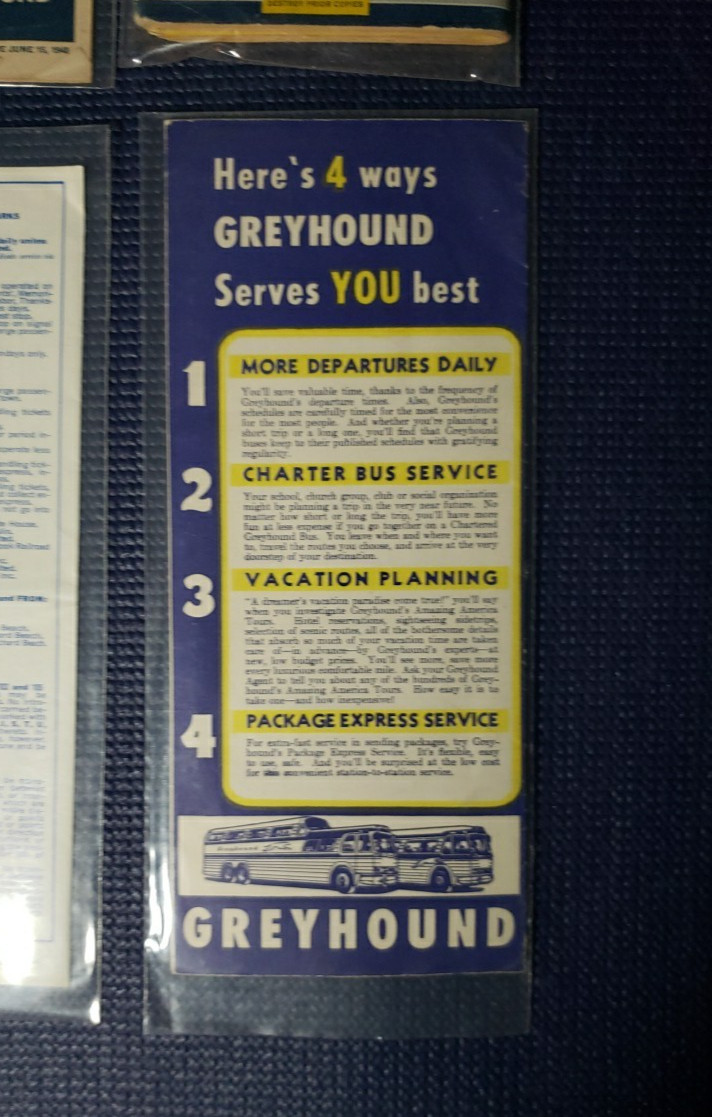 Greyhound Bus Lines Timetables – 1948 – 1952 – 1957 – 1980 – Lot of 4