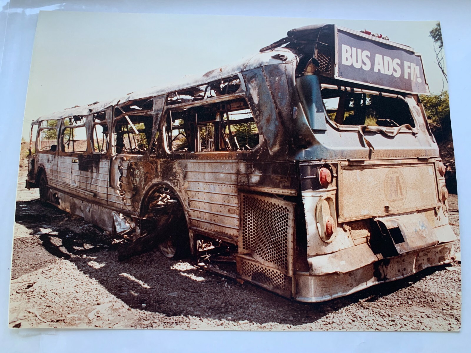 7X9 NY NYC BUS 7008 1981 COLOR PHOTOGRAPH FIRE RAVAGED SURFACE BUS COLLECTIBLE