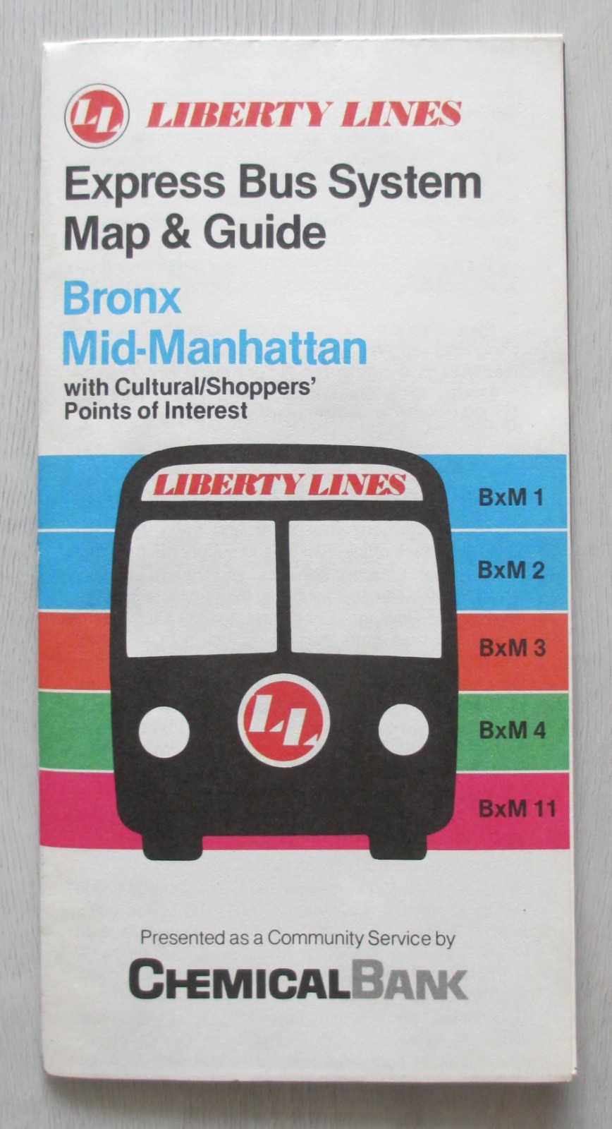 Vintage Liberty Lines Bus System Map Guide The Bronx Mid-Manhattan New York City