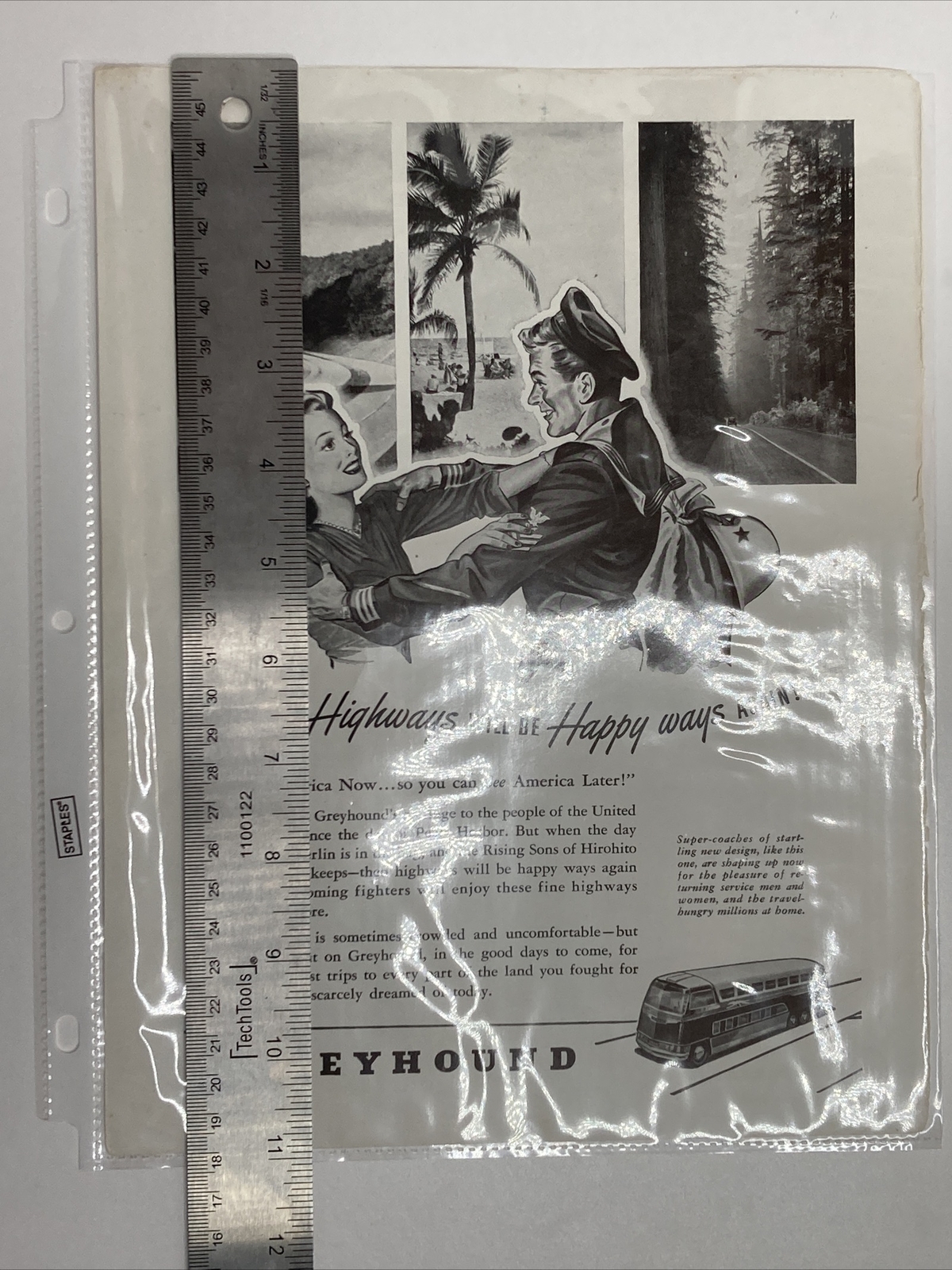 Vintage Greyhound Bus Print Ad WWII Era Super Coach Navy BM1 Cracker Jack 1945