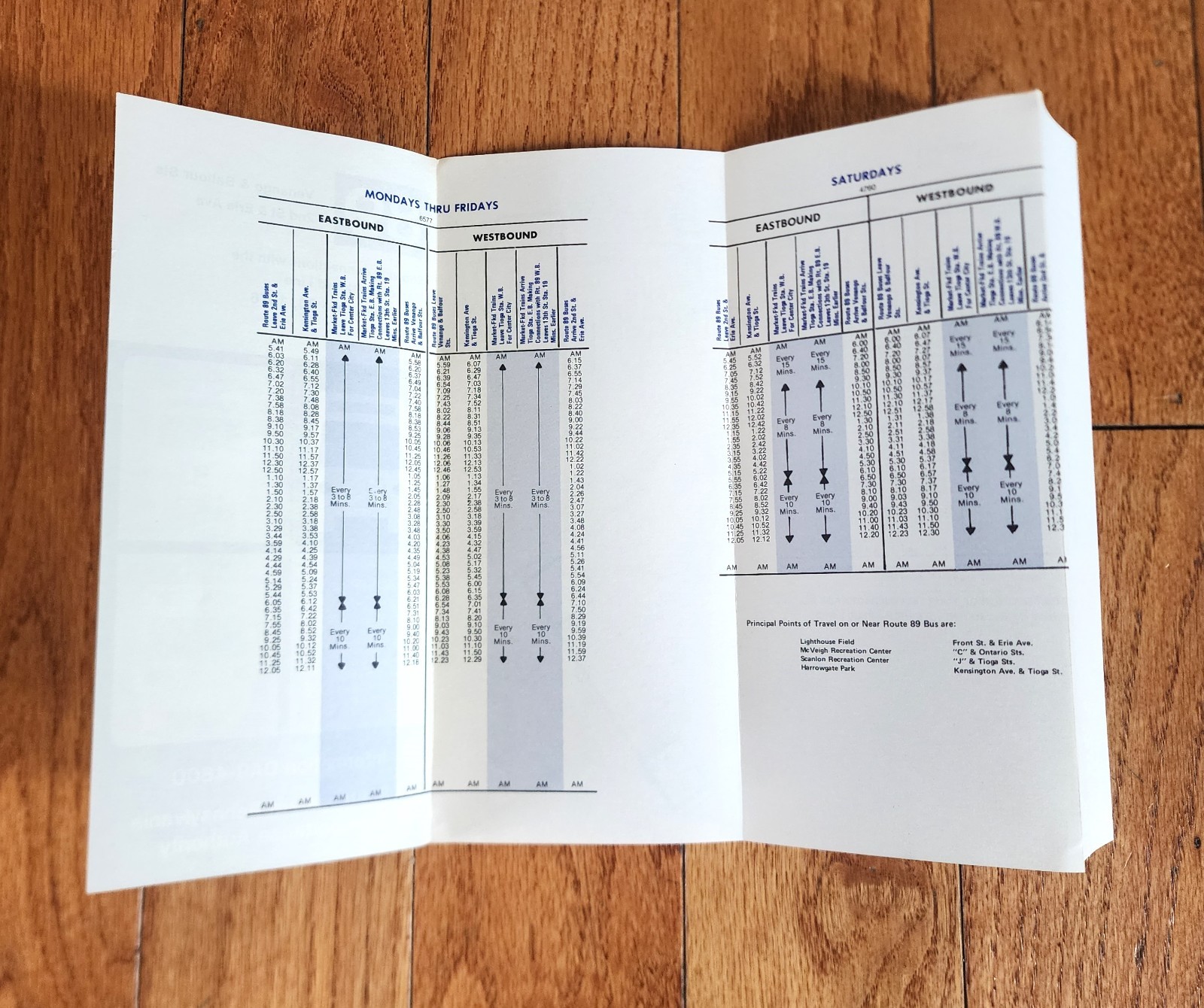 1976 SEPTA BUS TIME TABLE ROUTE 89 PHILADELPHIA PA