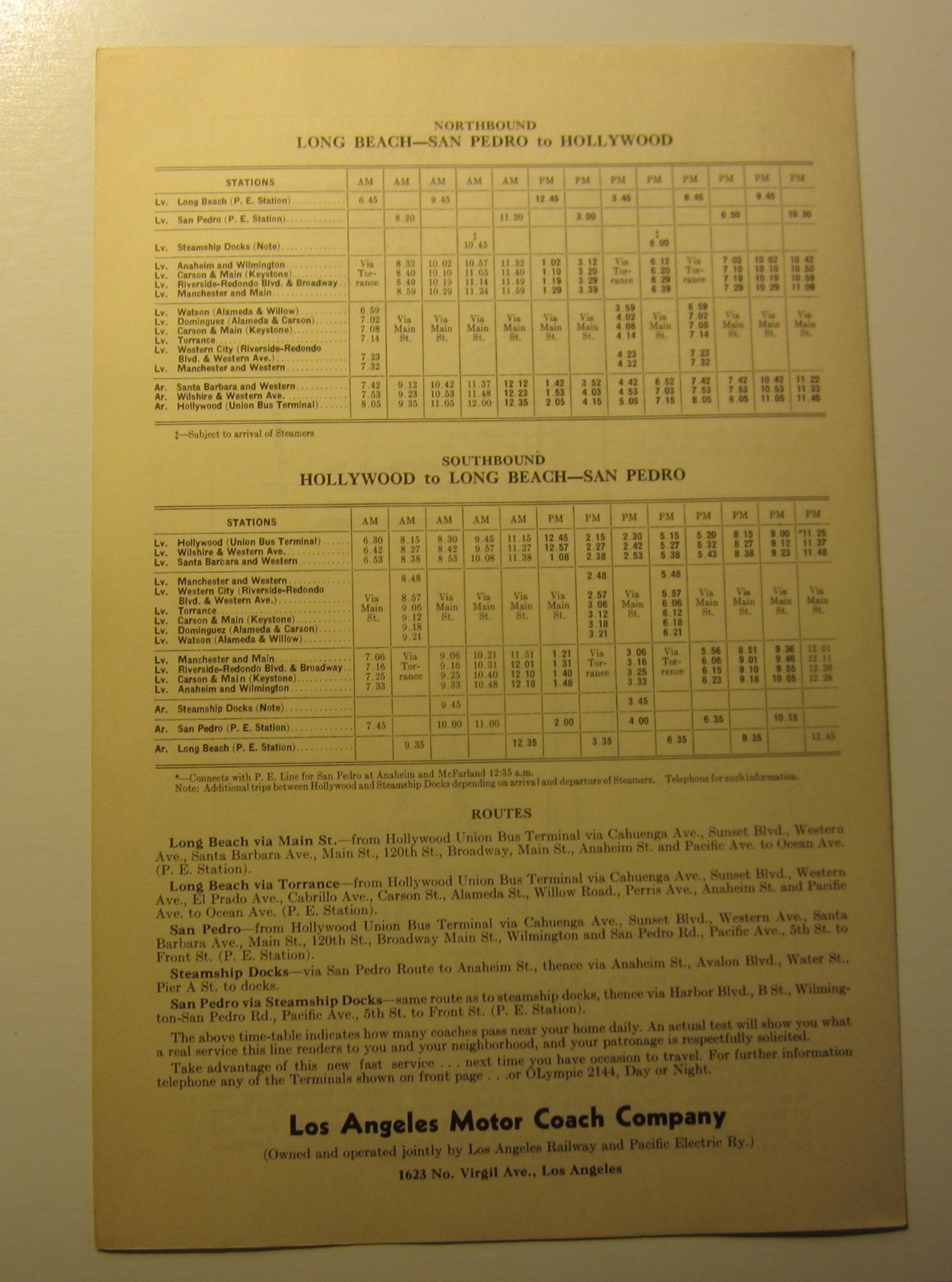 Old Vintage 1930’s – LOS ANGELES MOTOR COACH Service – HOLLYWOOD – Brochure BUS