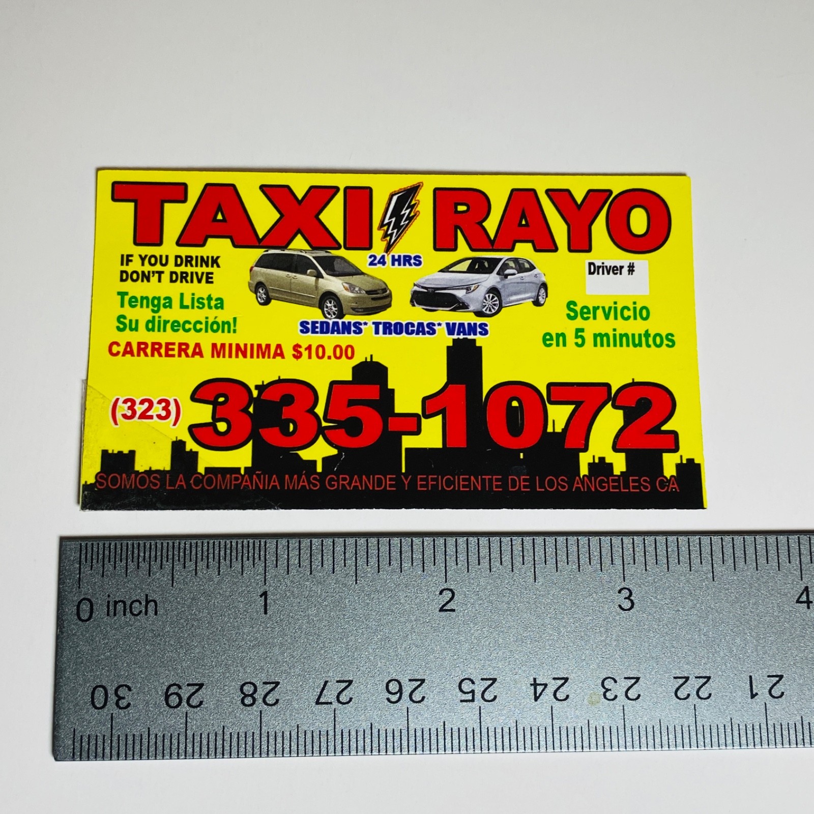 Print Ad Business Card Taxi Cab Service Car Travel Los Angeles City Transport