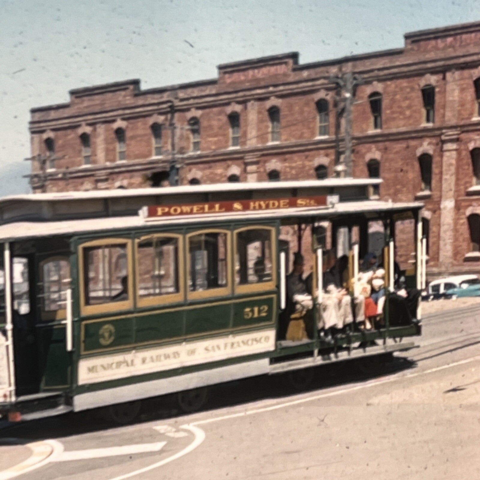 2 ORIGINAL SLIDEs TROLLEY 512 SAN FRANCISCO 1957 Powell & Hyde And Conductor Pic